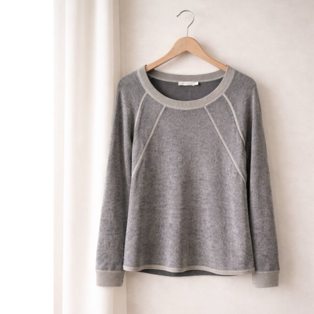 🛍 Raffi Cashmere Raglan Mottled Dyed Sweater in Heather Grey